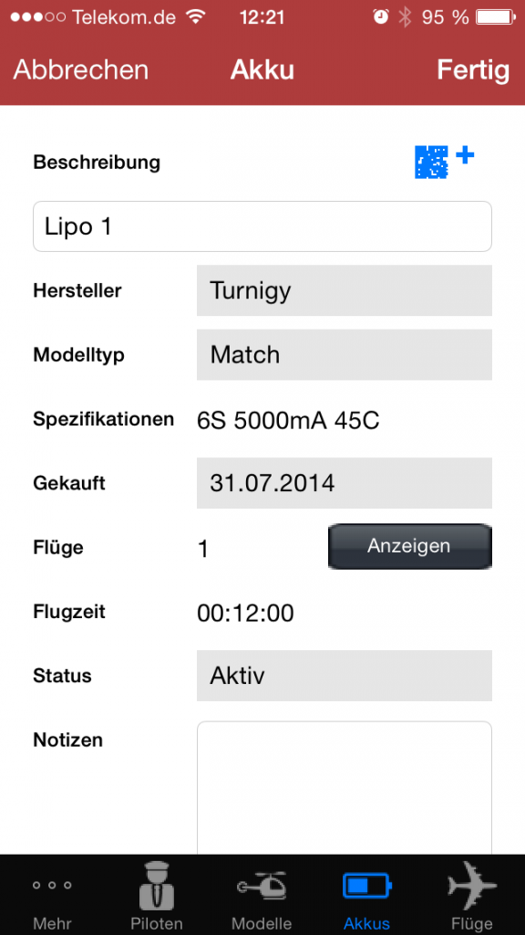RC Flugbuch - Akku